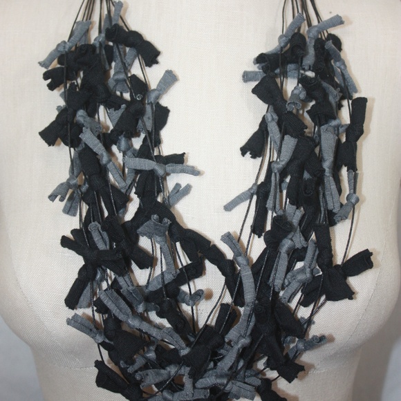 TeeKnot Navy Black Gray Yarn Necklace Scarf - Picture 3 of 4